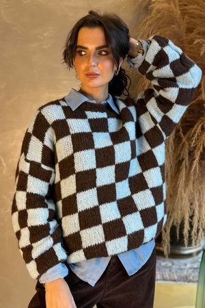 Big Softie Checkerboard Knit Chocolate & Blue